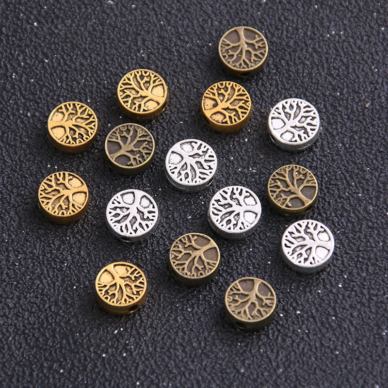 Top Trends: 20pcs 9*9mm Three Color Round Tree Pacer Bead Charms For Diy Beaded Bracelets Jewelry Handmade Making Shoppable Styles