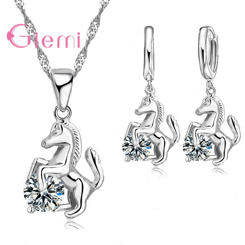 Top Trends: Best Trendy Horse Design Pendant 925 Sterling Silver Fine Jewelry Cubic Zircon Necklace Earring For Women Wedding Set Gift Shoppable Styles