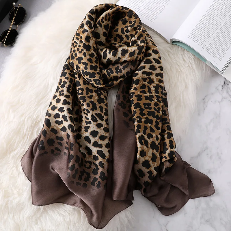 Top Trends: 2023 Luxury Women Ombre Leopard Dot Natural Silk Scarf Lady Fashion Print Shawls And Wraps Pashmina Foulards Bandana Hijab Snood Shoppable Styles