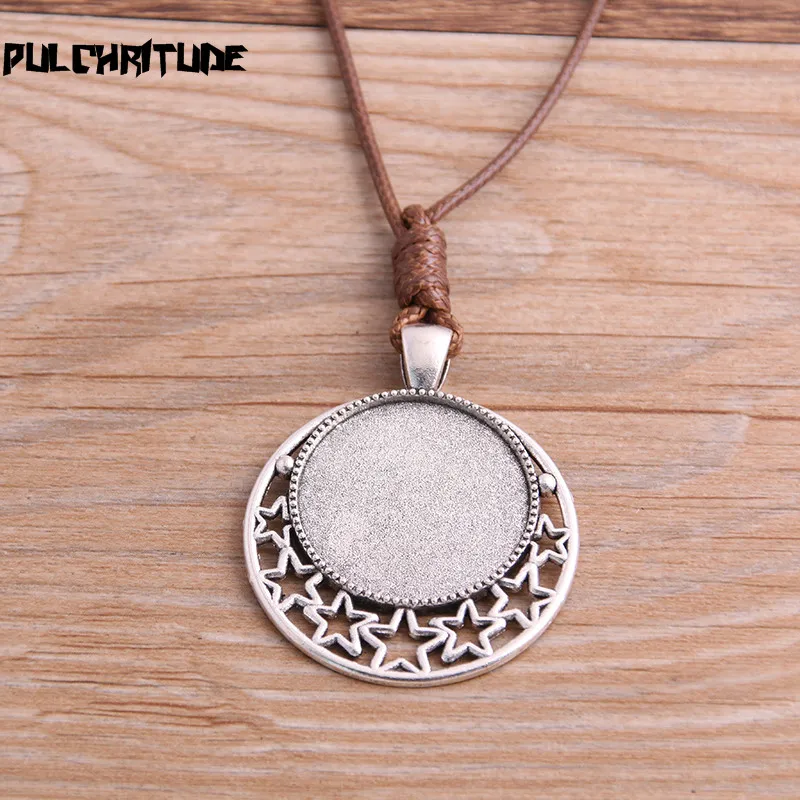 Top Trends: 2pcs Zinc Alloy Antique Silver 25mm Round Cabochon Settings Blank Cameo Pendant Base Tray With Leather Cord For Jewelry Making Shoppable Styles - Image 2