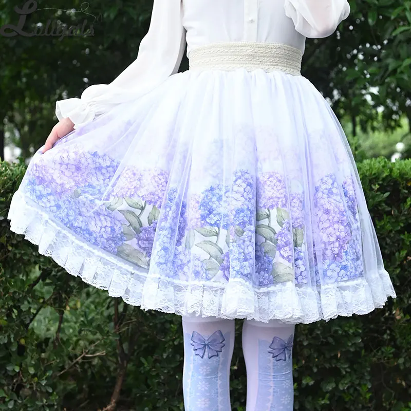 Top Trends: Sweet Hydrangea Printed Short Skirt Mori Girl A Line Elastic Waist Skater Skirt For Women Shoppable Styles