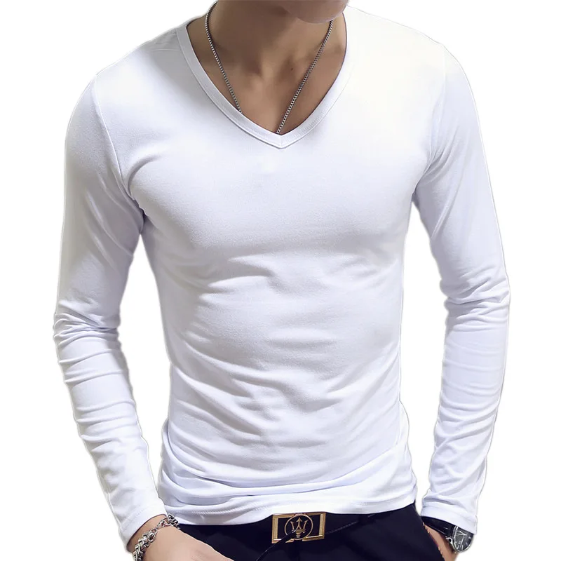 Top Trends: V Neck Mens T Shirts Plain Long Sleeve T Shirt Men Slim Fit Undershirt Armor Summer Casual Tee Tops Underwear Tshirt White Black Shoppable Styles