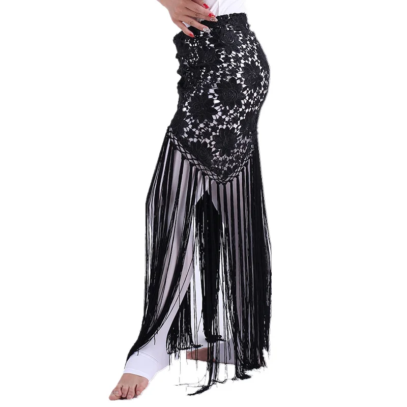 Top Trends: Hand Made Belly Dance Clothes Women Dancewear Flowers Long Fringe Hand Crochet Triangle Belt Belly Dance Hip Scarf Lace Shoppable Styles