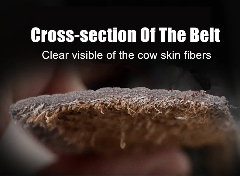 lähivõte ehtsast nahast püksirihma ristlõikest, kus on näha lehmanaha kiud