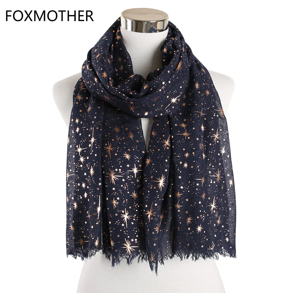 Top Trends: FOXMOTHER New Fashion Autumn Shawl Rose Gold Foil Star Print Scarf Galaxy Scarves Birthday Bridesmaids Gifts Dropshipping Scarf Shoppable Styles