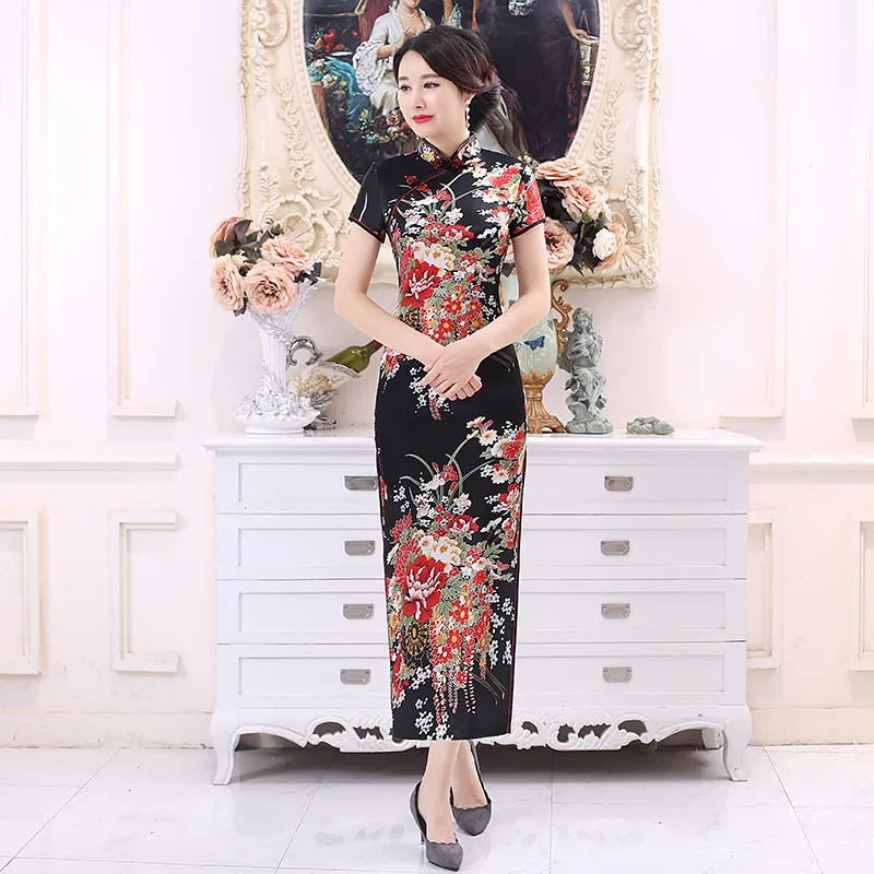 Top Trends: Chinese National Long Cheongsam Dress Floral Vintage Dresses Female Women Qipao Shoppable Styles