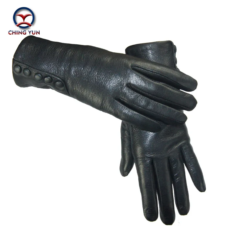 Top Trends: CHINGYUN New Women Genuine Glove Soft Thicken Bow Leather Gloves Winter Autumn Ladies Fashion Brand Black Warm Leather Fv02 Shoppable Styles - Image 3