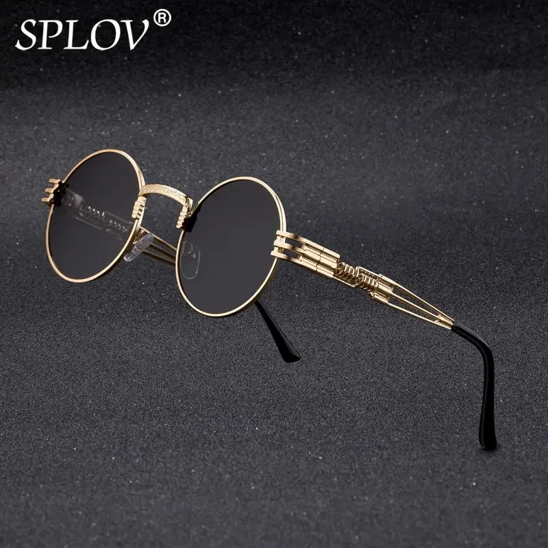 Top Trends: SPLOV New Fashion Retro Steampunk Round Metal Sunglasses For Men And Women Double Spring Leg Colorful Eyewear UV400 Shoppable Styles