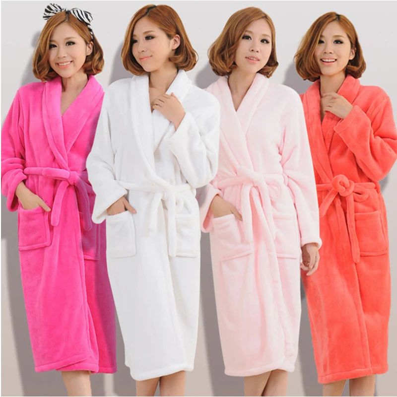 Top Trends: Women Men Flannel Bath Robe Sleepwear 2021 Autumn Winter Solid Plush Couple Bathrobe Thick Warm Female Robe Dropshipping Shoppable Styles