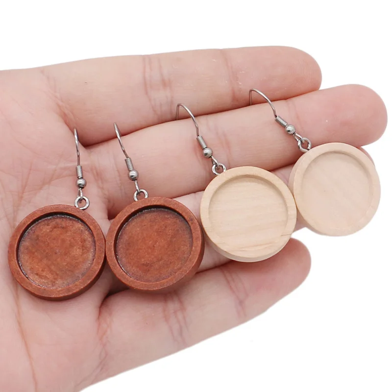 Top Trends: 20pcs / lot Brown Fit 20mm Wood Cabochon Earring Base Settings Blank Stainless Steel Hooks Diy Accessories For Making Earrings Shoppable Styles