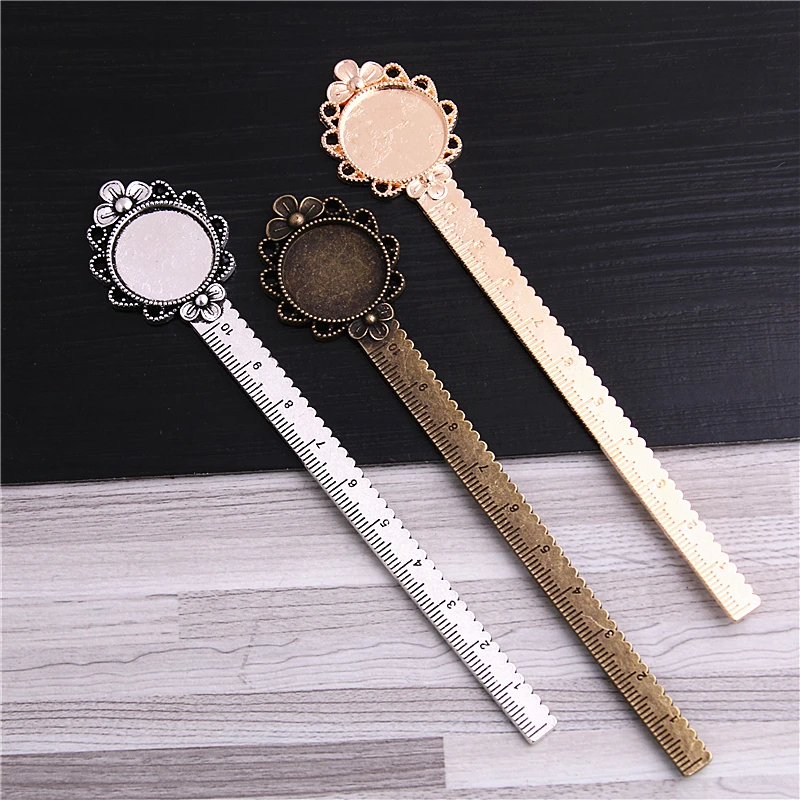 Top Trends: Sweet Bell 5pcs / lot Two Color Alloy Cameo Round Flower Ruler Bookmarks 28*138mm(Fit 20mm) Round Cabochon Settings 13B1601 Shoppable Styles