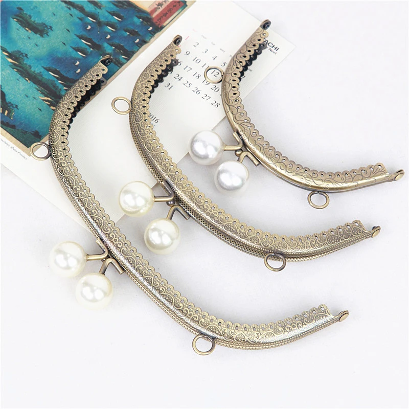 Top Trends: 8.5CM~20.5cm Purse Frames Metal Kiss Clasp Handle Bag Bronze Metal Kiss Clasp Lock Frame Pearl Head Knurling Semicircle KZ151324 Shoppable Styles