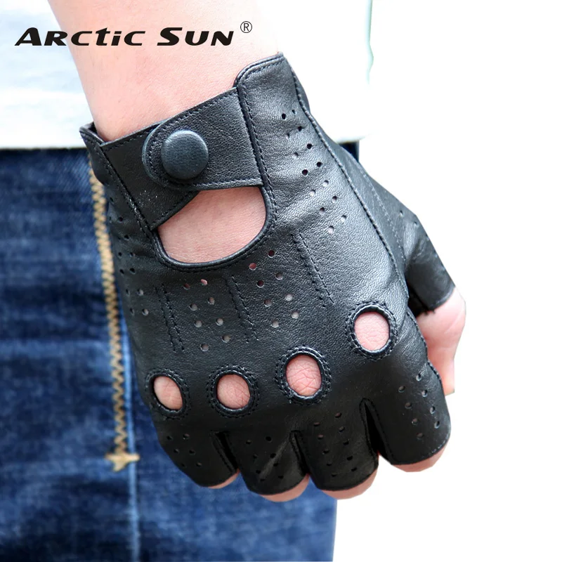 Top Trends: Genuine Leather Semi-Fingers Gloves Male Breathable Hole Thin Style Men Half-Finger Lambskin Gloves Imitation Deerskin M046P Shoppable Styles