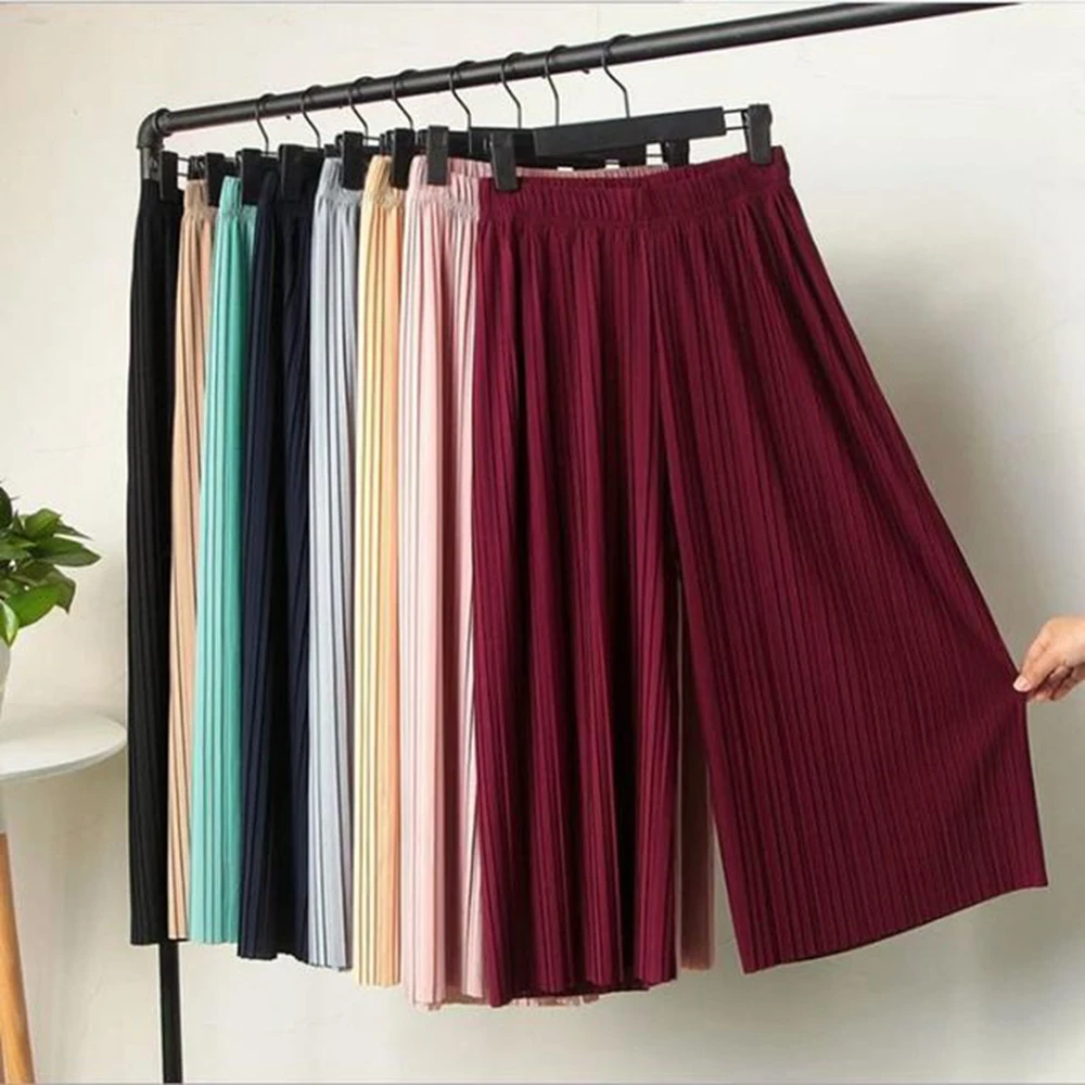 Top Trends: Female Fold Pleated Pants Summer Spring Black Casual Loose Elastic Waist High Pleated Wide Leg Women Chiffon Loose Pants Shoppable Styles