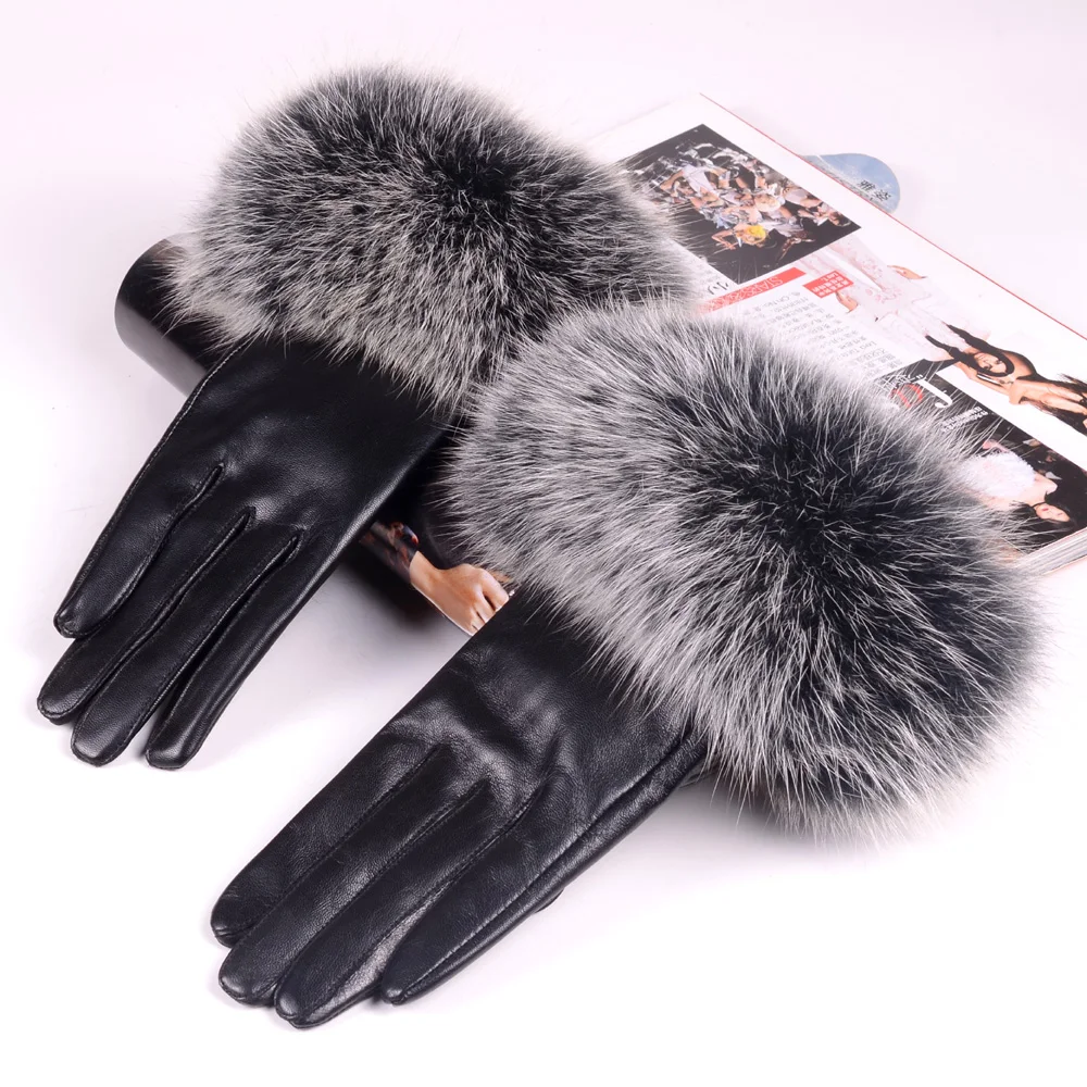 Top Trends: Women's Ladies Girls Winter Warm 100% Real Fox Fur With Real Leather Lambskin Fashion Elegant Cute Gloves Shoppable Styles - Image 2