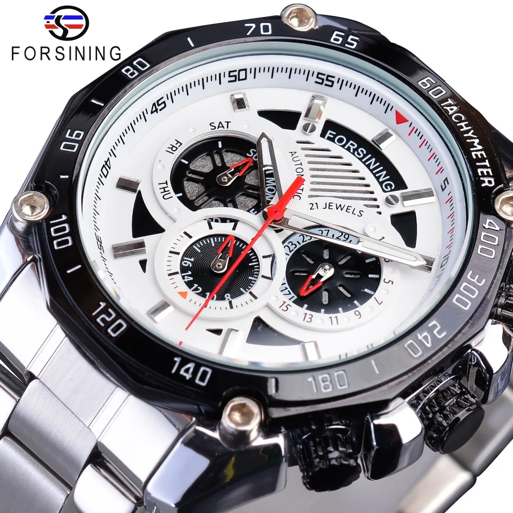 Top Trends: Forsining 2019 Military Silver Clock Steampunk Series Complete Calendar Men Sport Mechanical Automatic Watches Top Brand Luxury Shoppable Styles