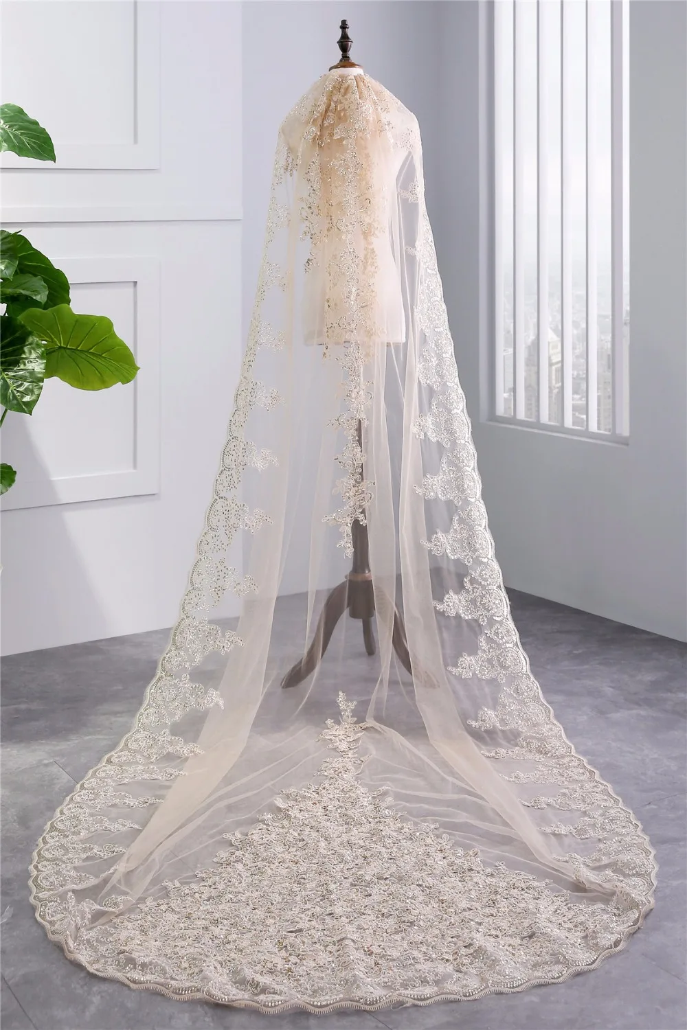 Top Trends: 2023 New White Ivory Champagne Sexy Bridal Veil One Layer 300cm Lace Edge Cathedral Wedding Veil With Comb Velos De Novia Shoppable Styles