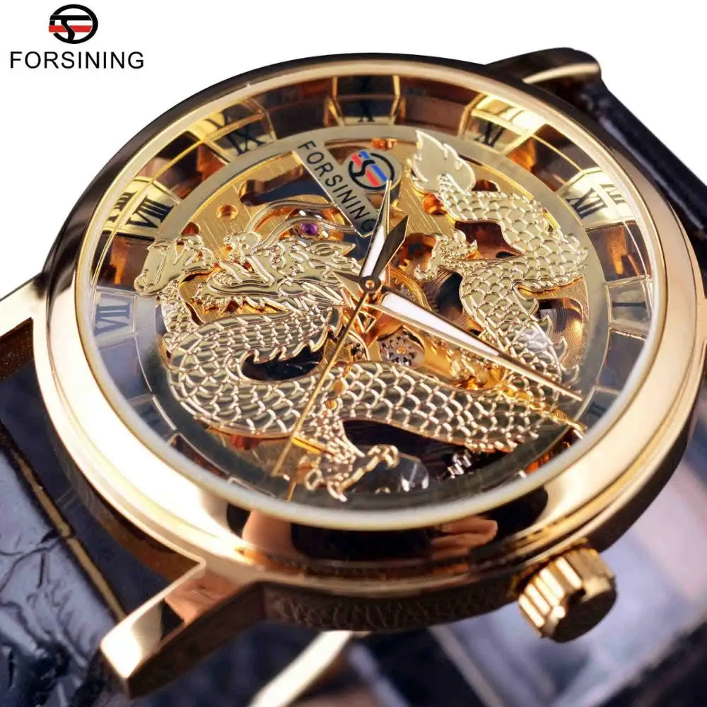 Top Trends: Forsining Chinese Dragon Skeleton Design Transparent Case Mechanical Male Wrist Watch Golden Watch Mens Watches Top Brand Luxury Shoppable Styles