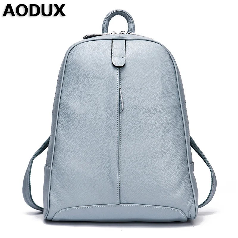 Top Trends: AODUX 100% Genuine Leather Women's Backpack Top Layer Cow Leather School Backpacks Bag Light Blue / Gray / Pink / White / Beige Color Shoppable Styles