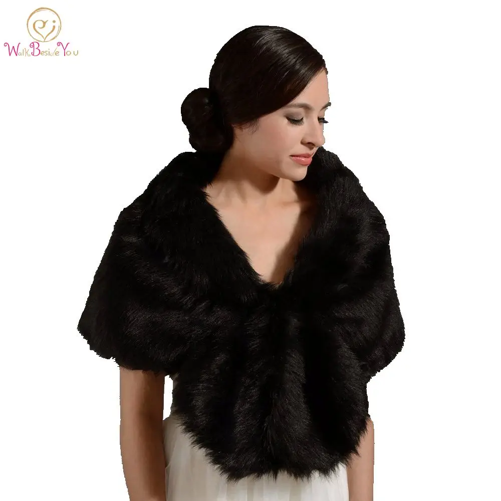 Top Trends: Winter Black Bolero Faux Fur Warm Wedding Jacket With Collar Shawl Bridal Faux Fur Wrap Stock Wedding Accessores Shoppable Styles