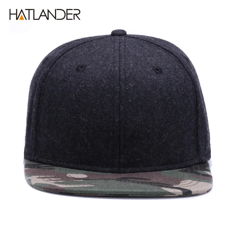 Top Trends: HATLANDER High Quality Wool Snapback Caps Plain Camouflage Baseball Cap And Hat Men Women Winter Hat Flat Brim Blank Hip Hop Cap Shoppable Styles - Image 3