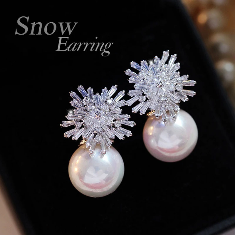 Top Trends: Imitation Pearl Earrings Women Fashion Snowflake Crystal Earrings Charm Zircon Jewelry Cute Earrings Best Choice For Couple Gift Shoppable Styles