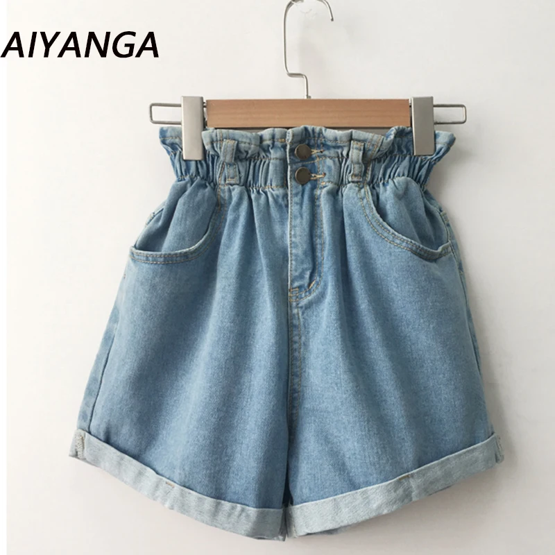 Top Trends: 2023 Summer High Waist Denim Shorts Women Casual Loose Ladies Fashion Roll Up Hem Elastic Waist Pocket Blue White Jeans Female Shoppable Styles