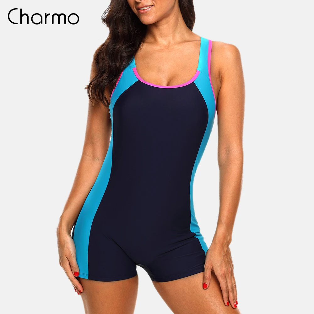 Top Trends: Charmo One Piece Women Sports Swimwear Sports Swimsuit Colorblock Swimwear Open Back Beach Wear Bathing Suits Patch Work Fitness Shoppable Styles