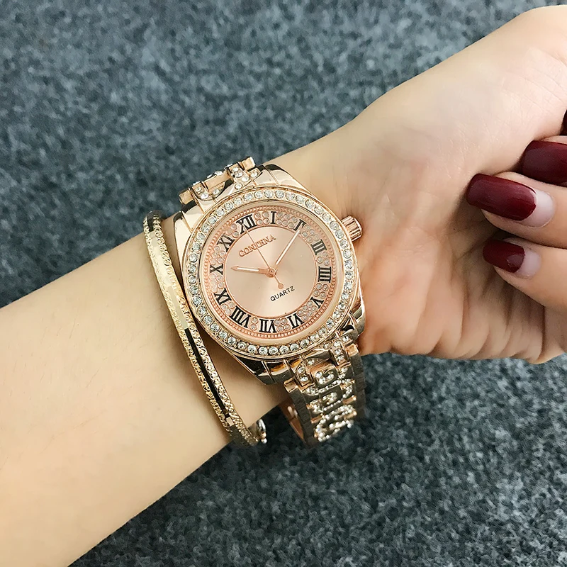 Top Trends: CONTENA Luxury Bracelet Watch Women Watches Rhinestone Fashion Rose Gold Women&#039;s Watches Clock Reloj Mujer Relogio Feminino Shoppable Styles