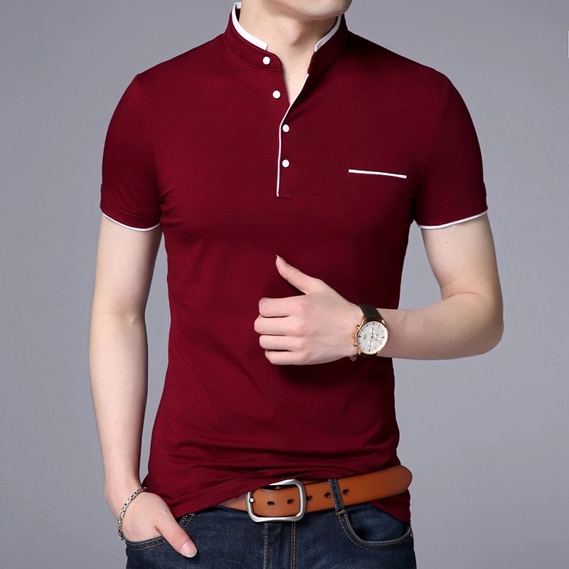 Top Trends: 2023 New Fashion Brand Polo Shirt Men's Summer Mandarin Collar Slim Fit Solid Color Button Breathable Polos Casual Men Clothing Shoppable Styles - Image 5