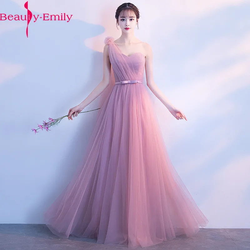 Top Trends: Beauty-Emily Fashion Lace Up Back Bridesmaid Dresses 2023 Elegant Dust Pink Party Gowns With Bow O Neck Wedding Guest Vestido Shoppable Styles