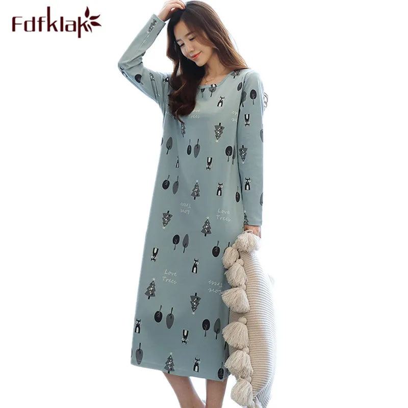 Top Trends: Fdfklak Plus Size 100% Cotton Nightdress Women Spring Autumn Nightgowns Female Long Sleeve Sleep Dress Women&#039;s Nightshirt M-3XL Shoppable Styles