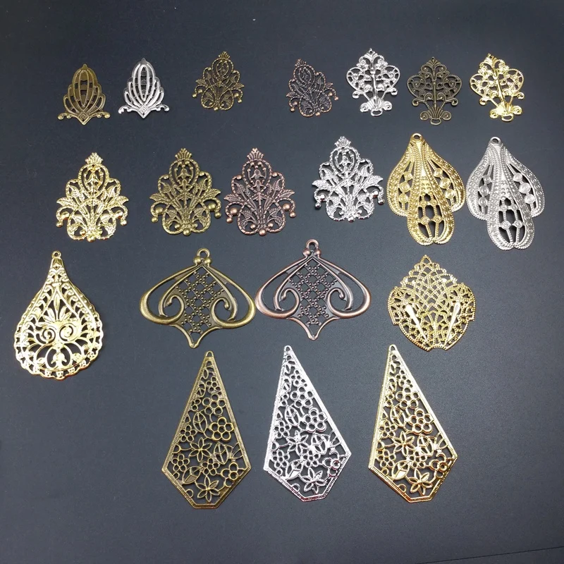 Top Trends: Gold Color / rhodiumAntique Bronze Metal Filigree Flowers Slice Charms Pendant DIY Components Shoppable Styles