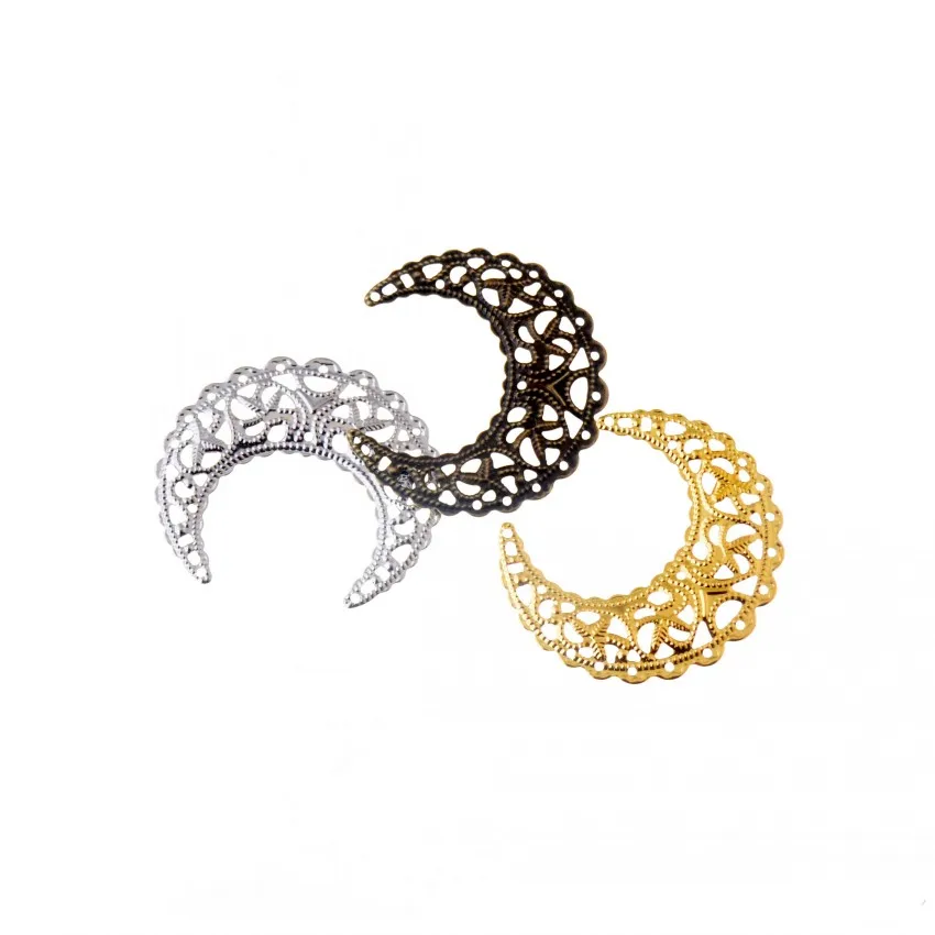 Top Trends: Free Shipping Retail 10Pcs Filigree MOON Wraps Connectors Metal Crafts Decoration DIY Findings Connectors 43x38mm Shoppable Styles