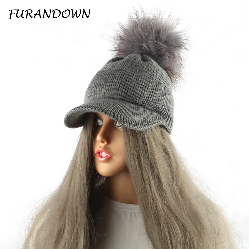 Top Trends: New Winter Fur Pompom Hat For Women Autumn Cotton Knitted Baseball Cap With Pompon Brand Visor Caps Ladies Skullies Beanies Shoppable Styles