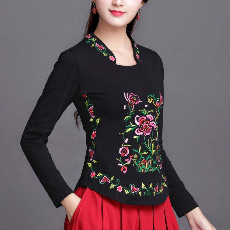 Top Trends: Plus Size T Shirt Women Cotton Basic Tshirt Long Sleeve Vintage Ethnic Embroidery High Quality Ladies Tops Casual 4XL 5XL 6XL Shoppable Styles