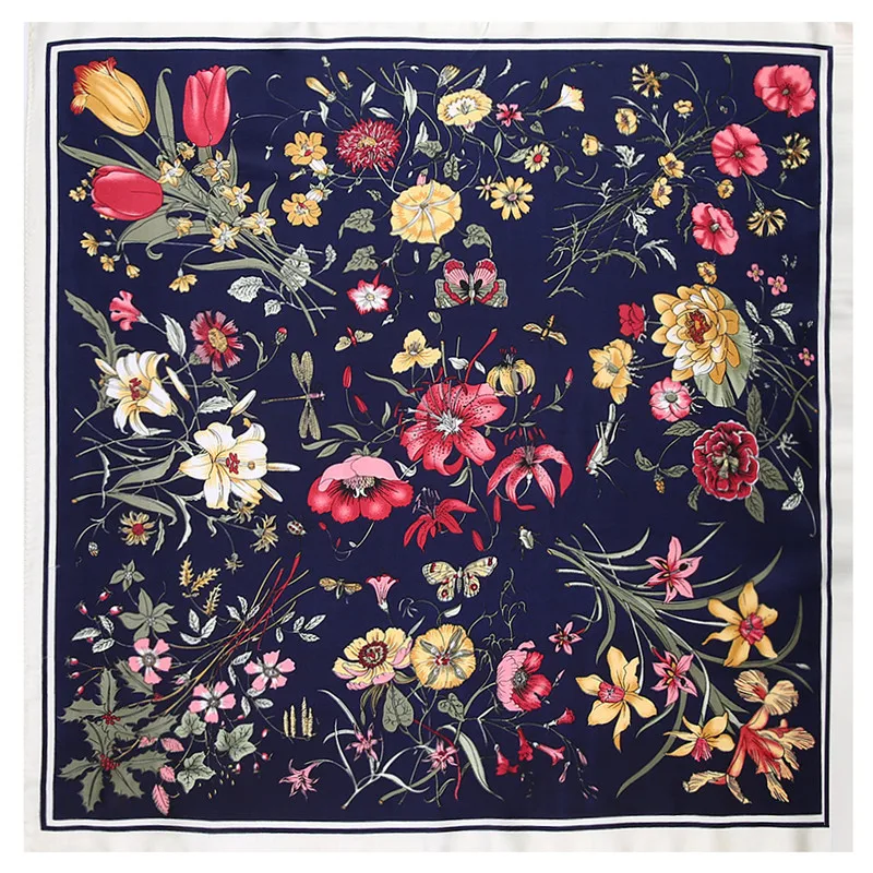 Top Trends: 60cm Square Scarf Brand Bandanna Women Twill Silk Scarf 2023 Lily Flower Headband Print Scarf Fashion Professional Neckerchief Shoppable Styles