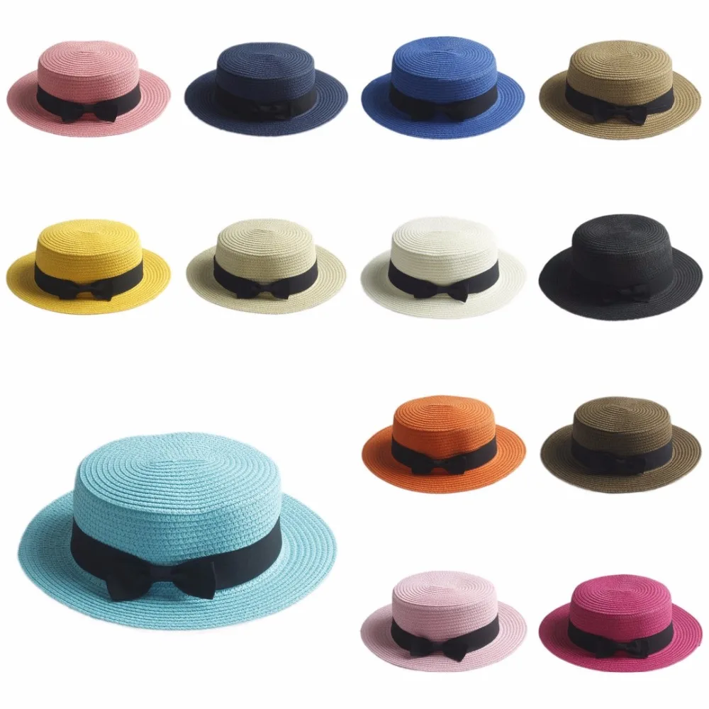 Top Trends: Mistdawn Cute Children Girls Boys Kids Summer Straw Bowler Derby Hat Round Flat Brim Boater Cap Beach Sunhat Shoppable Styles