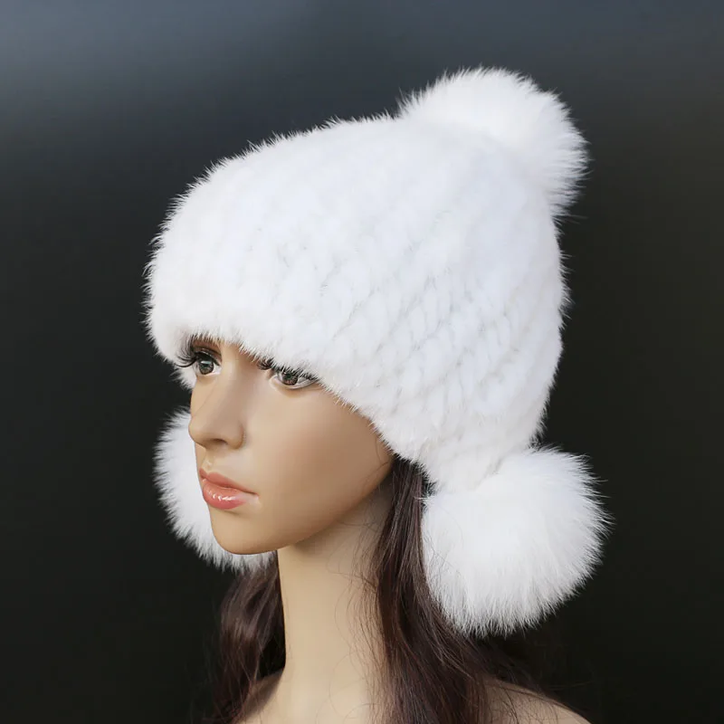 Top Trends: Fashion Women Real Mink Hat Winter Warm Mink Fur Knit Hats Women Fox Fur Ball Cap Shoppable Styles - Image 3