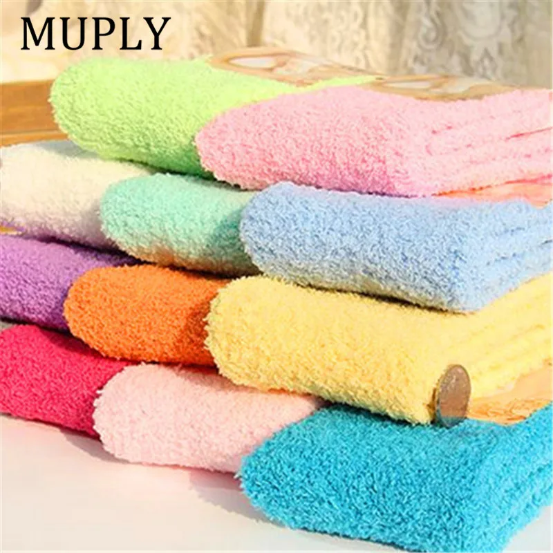 Top Trends: Cute Socks Women Bed Socks Pure Color Fluffy Warm Winter Kids Gift Soft Floor Home Accessories Funny Socks New Year&#039;s Gift Shoppable Styles