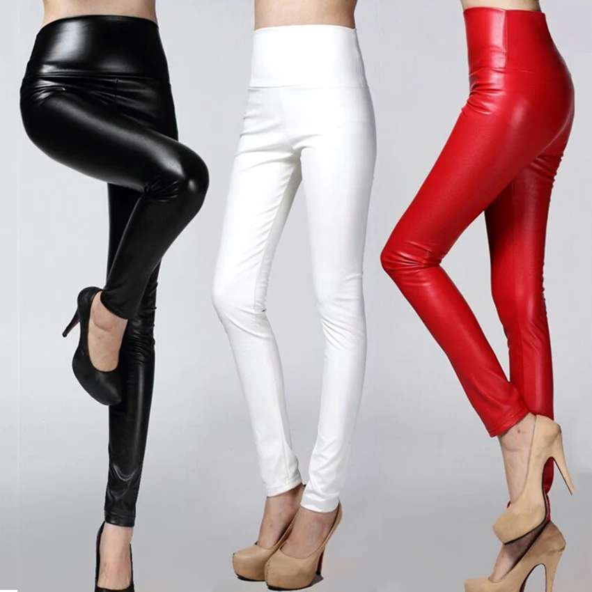 Top Trends: 2021 Autumn Winter Women Legging Skinny PU Leather Pencil Leggings Slim Faux Leather Pants Female Fashion Thick Fleece Trousers Shoppable Styles