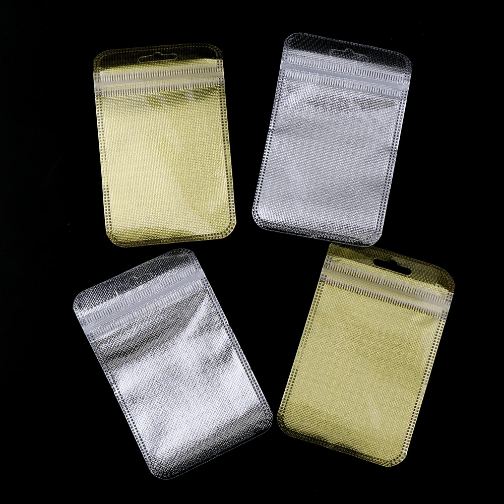 Top Trends: 50 Pieces 2 Colors One Side Clear Plastic Ziplock Bag Gold Inlay Plastic Bag Packaging Poly Bag Ziplock Pouch Jewelry Packaging Shoppable Styles