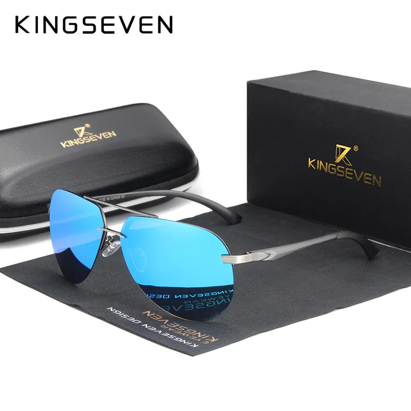 Top Trends: KINGSEVEN Aluminum Magnesium Polarized Rimless Lens Sunglasses For Men High Definition Retro Women Eyewear Oculos De Sol Shoppable Styles