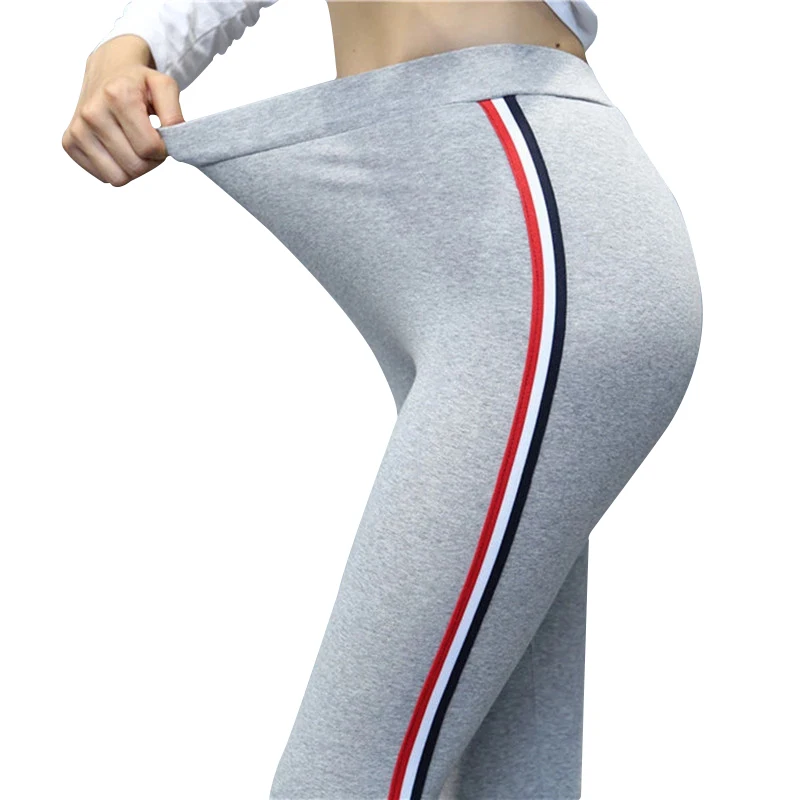 Top Trends: 2023 Quality Cotton Leggings Side Stripes Women Casual High-stretch Leggings Pants High Waist Fitness Leggings Female Shoppable Styles