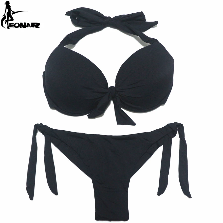 Top Trends: EONAR Bikini Solid Swimsuits Women Push Up Bikini Set Brazilian Cut / Classic Bottom Bathing Suits Sexy Plus Size Swimwear Shoppable Styles