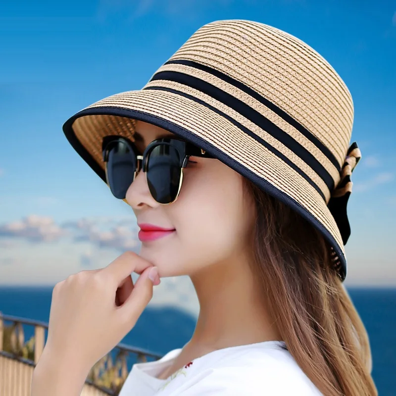 Top Trends: Muchique Boater Hats For Women Summer Sun Straw Hat Wide Brim Beach Hats Girl Outside Travel Straw Cap Casual Bow Hat B-7847 Shoppable Styles