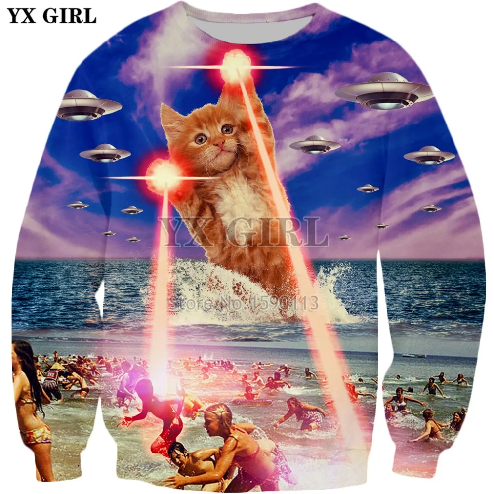 Top Trends: YX GIRL 2018 New Fashion 3D Sweatshirt Animal Style Hoodies Funny Laser Cat Printed Men Women Sweatshirt Casual Pullovers Shoppable Styles