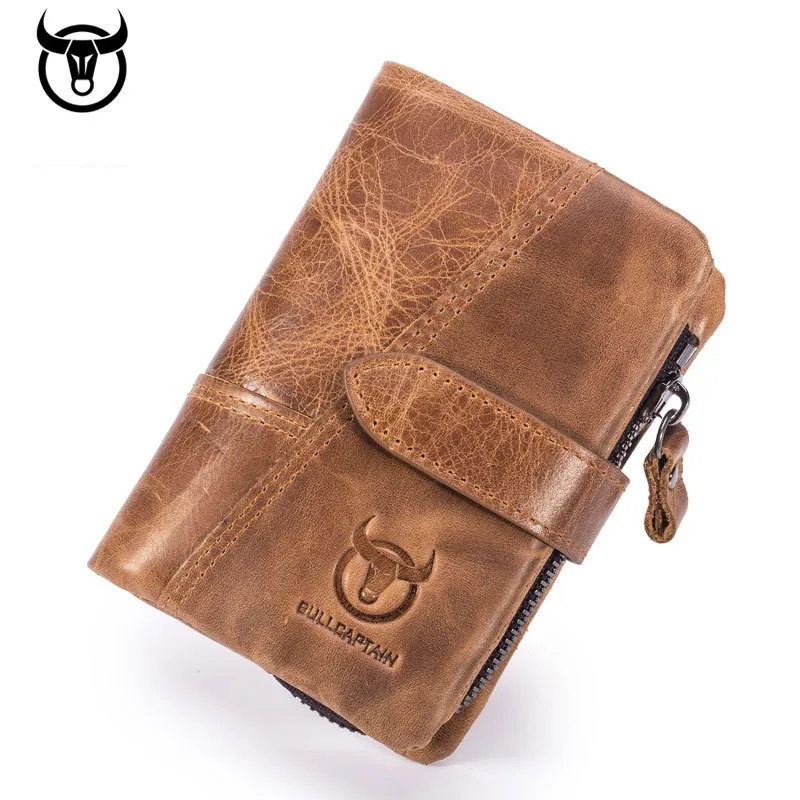 Top Trends: Genuine Crazy Horse Leather Men Wallets Vintage Trifold Wallet Zip Coin Pocket Purse Cowhide Leather Hasp Wallet For Mens Shoppable Styles