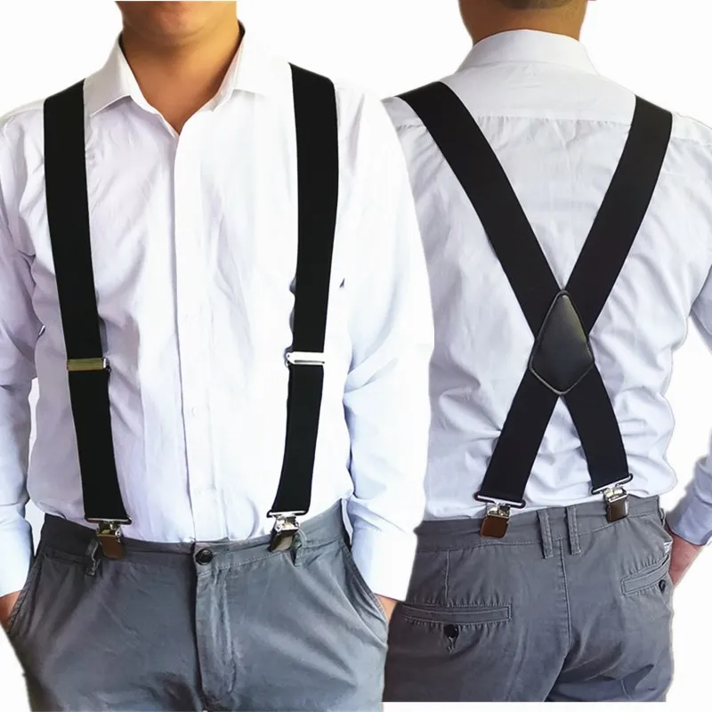 Top Trends: Plus Size 50mm Wide Men Suspenders High Elastic Adjustable 4 Strong Clips Suspender Heavy Duty X Back Trousers Braces 5 Colors Shoppable Styles