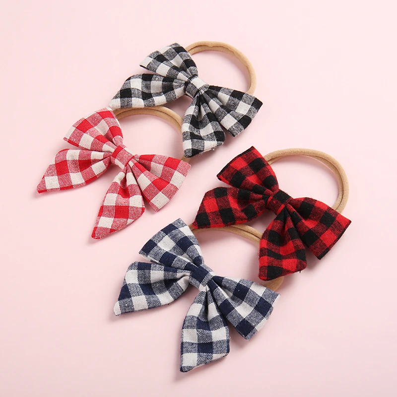 Top Trends: 1pcs / lot Cute Sailor Hair Bow Elastic Nylon Headband 2018 Hair Bands DIY Hair Accessories, Plaid Fabric Bow Nylon Headband, Shoppable Styles